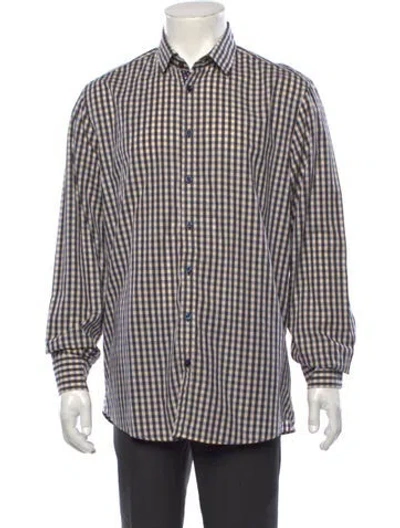 Pre-owned Sand Plaid Print Long Sleeve Dress Shirt In Blue