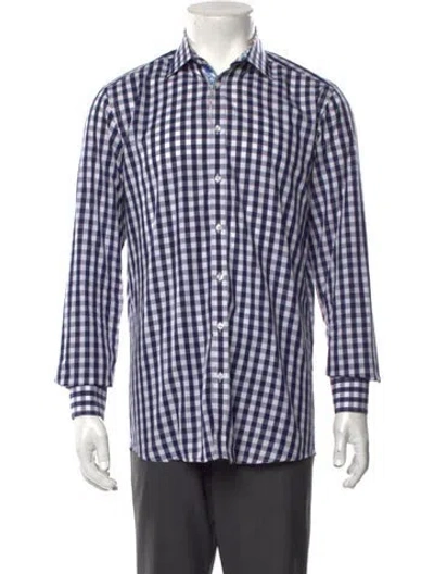 Pre-owned Sand Plaid Print Long Sleeve Dress Shirt In Blue