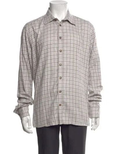 Pre-owned Sand Plaid Print Long Sleeve Dress Shirt In Multicolor
