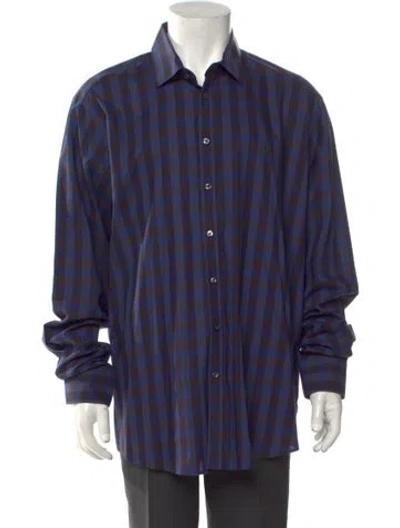 Pre-owned Sand Plaid Print Long Sleeve Shirt In Blue