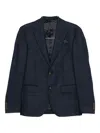 Sand Textured Single-breasted Wool Blazer In Blue