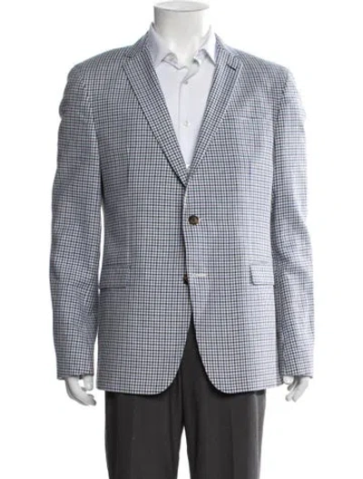 Pre-owned Sand Virgin Wool Plaid Print Blazer In Blue