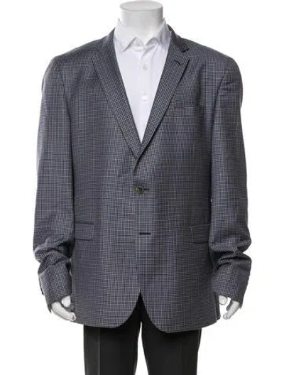 Pre-owned Sand Wool Plaid Print Blazer In Blue