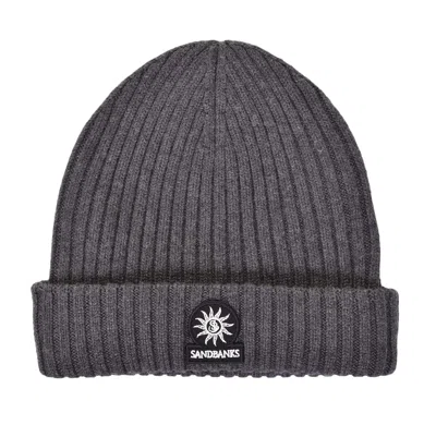 Sandbanks Badge Logo Merino Wool Beanie Anthracite In Gray