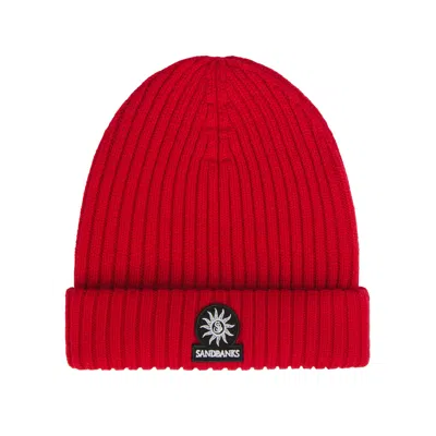 Sandbanks Badge Logo Merino Wool Beanie Port In Red
