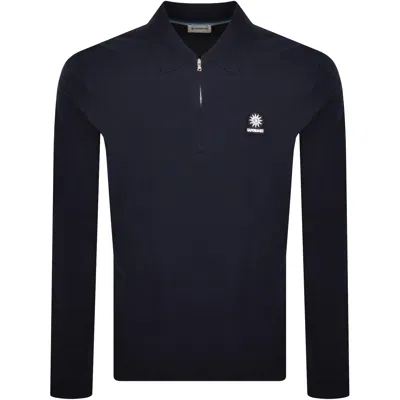 Sandbanks Badge Zip Polo Shirt Navy In Blue