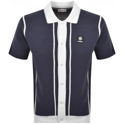 Sandbanks Button Up Knitted Shirt Navy In Blue