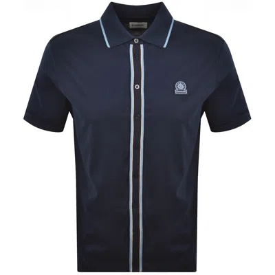 Sandbanks Contrast Tipped Placket Shirt Navy In Blue