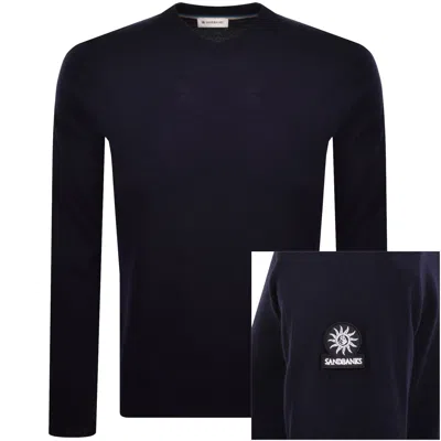 Sandbanks Crew Neck Knit Jumper Navy In Blue