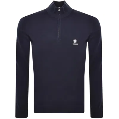 Sandbanks Fine Gauge Quarter Zip Jumper Navy In Blue