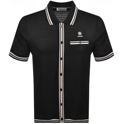Sandbanks Full Button Polo T Shirt Black