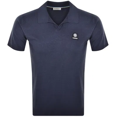 Sandbanks Knit Revere Polo T Shirt Navy In Blue