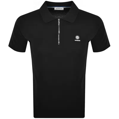 Sandbanks Knitted Quarter Zip Polo T Shirt Black