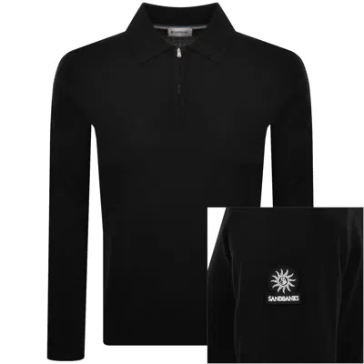 Sandbanks Knitted Quarter Zip Polo T Shirt Black