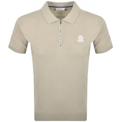Sandbanks Knitted Quarter Zip Polo T Shirt Stone In Neutral