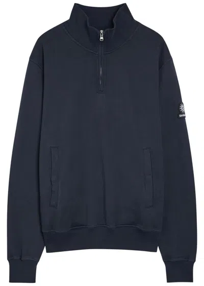 Sandbanks Logo-appliquéd Quarter-zip Cotton Sweatshirt In Blue