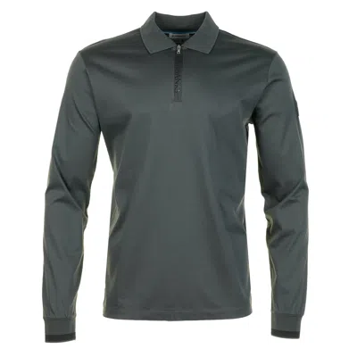 Sandbanks Long Sleeve Silicone Zip Polo Shirt Anthracite In Gray