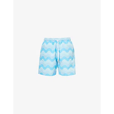Sandbanks Mens Crystal Blue Relaxed-fit Graphic-pattern Recycled-polyester Swim Shorts
