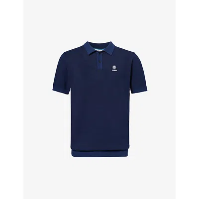 Sandbanks Mens Navy Brand-embroidered Crewneck Organic-cotton Polo Shirt