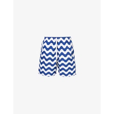 Sandbanks Mens Vy White Relaxed-fit Graphic-pattern Recycled-polyester Swim Shorts In Navy White