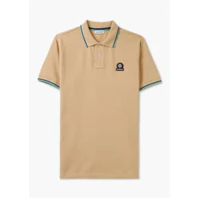 Sandbanks Mens Badge Logo Tipped Sleeve Polo Shirt In Beige In Neturals