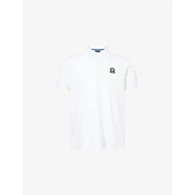 Sandbanks Mens White Badge Logo Regular-fit Cotton-piqué Polo Shirt