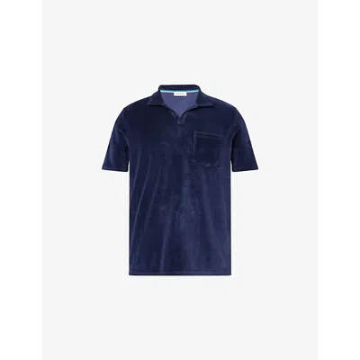 Sandbanks Mens Navy Towelling Regular-fit Cotton Polo Shirt In Blue