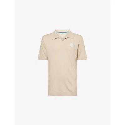 Sandbanks Mens Stone Revere-collar Logo-patch Cotton-blend Knitted Polo Shirt Xl In Gray