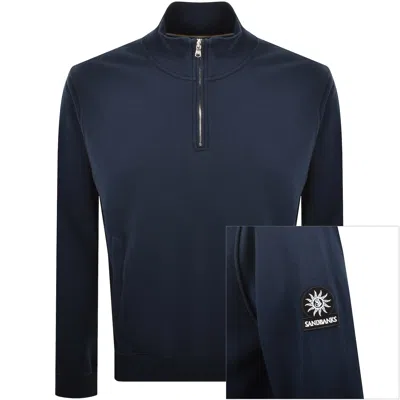 Sandbanks Quarter Zip Sweatshirt Navy In Blue