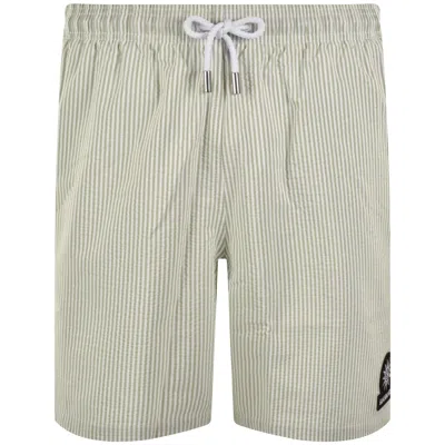 Sandbanks Seersucker Swim Shorts Green In White