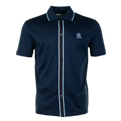 Sandbanks Short Sleeve Contrast Placket Polo Navy In Blue