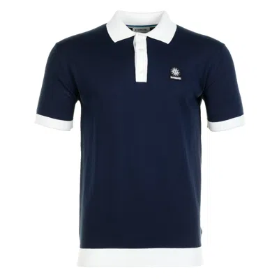 Sandbanks Short Sleeve Knitted 3 Button Polo Shirt Navy In Blue