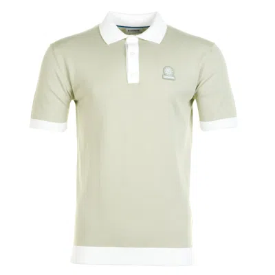 Sandbanks Short Sleeve Knitted 3 Button Polo Shirt Sage In Gray