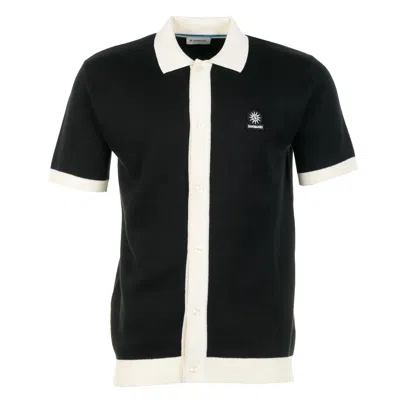 Sandbanks Short Sleeve Knitted Full Button Polo Shirt Black