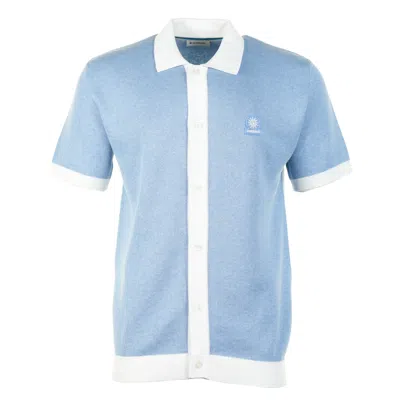Sandbanks Short Sleeve Knitted Full Button Polo Shirt Dusty Blue In Black