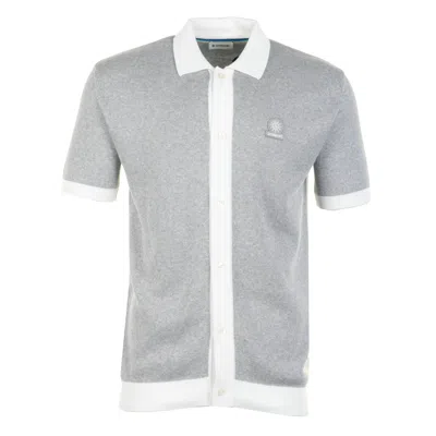 Sandbanks Short Sleeve Knitted Full Button Polo Shirt Grey Marl In Gray