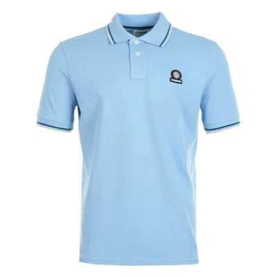 Sandbanks Short Sleeve Tipped Badge Logo Polo Shirt Dusty Blue