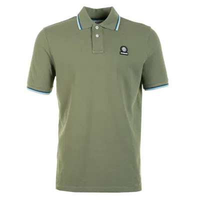 Sandbanks Short Sleeve Tipped Badge Logo Polo Shirt Olive In Green