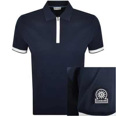 Sandbanks Silicone Zip Polo T Shirt Navy In Blue