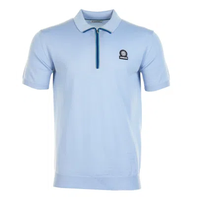 Sandbanks Ss Colour Stripe Knitted Zip Polo Shirt Dusty Blue