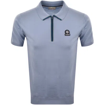 Sandbanks Stripe Knitted Quarter Zip Polo Blue