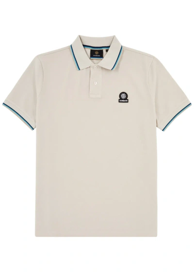 Sandbanks Stripe-trimmed Logo Piqué Cotton Polo Shirt In Beige