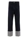 Sandbeige Indigo Straight-leg Jeans With Cuffed Hem In Blue