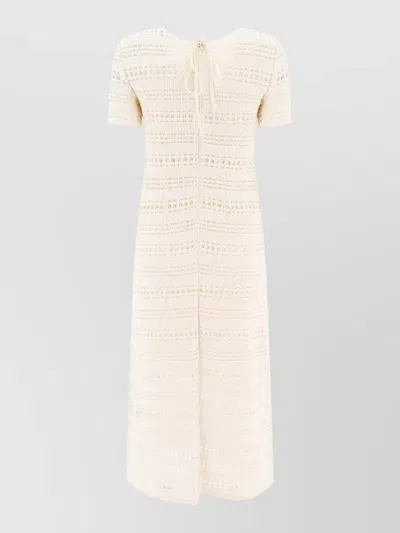 Sandbeige Dress Back Tie Detail Crochet Texture In Neutral