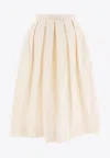 Sandbeige Flared Midi Skirt In White