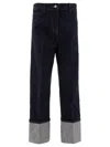 Sandbeige Indigo Straight-leg Jeans With Cuffed Hem In Blue