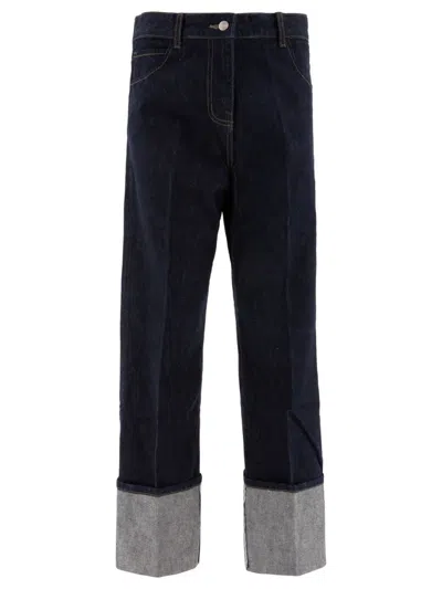 Sandbeige Indigo Straight-leg Jeans With Cuffed Hem In Blue