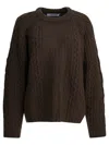 Sandbeige Cable-knit Crew-neck Knitwear In Brown