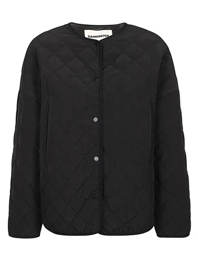 Sandbeige Nylon Quilted Jacket In Black