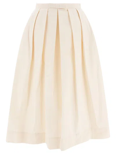 Sandbeige Pleated White Skirt With Comfortable Fit In Neutral